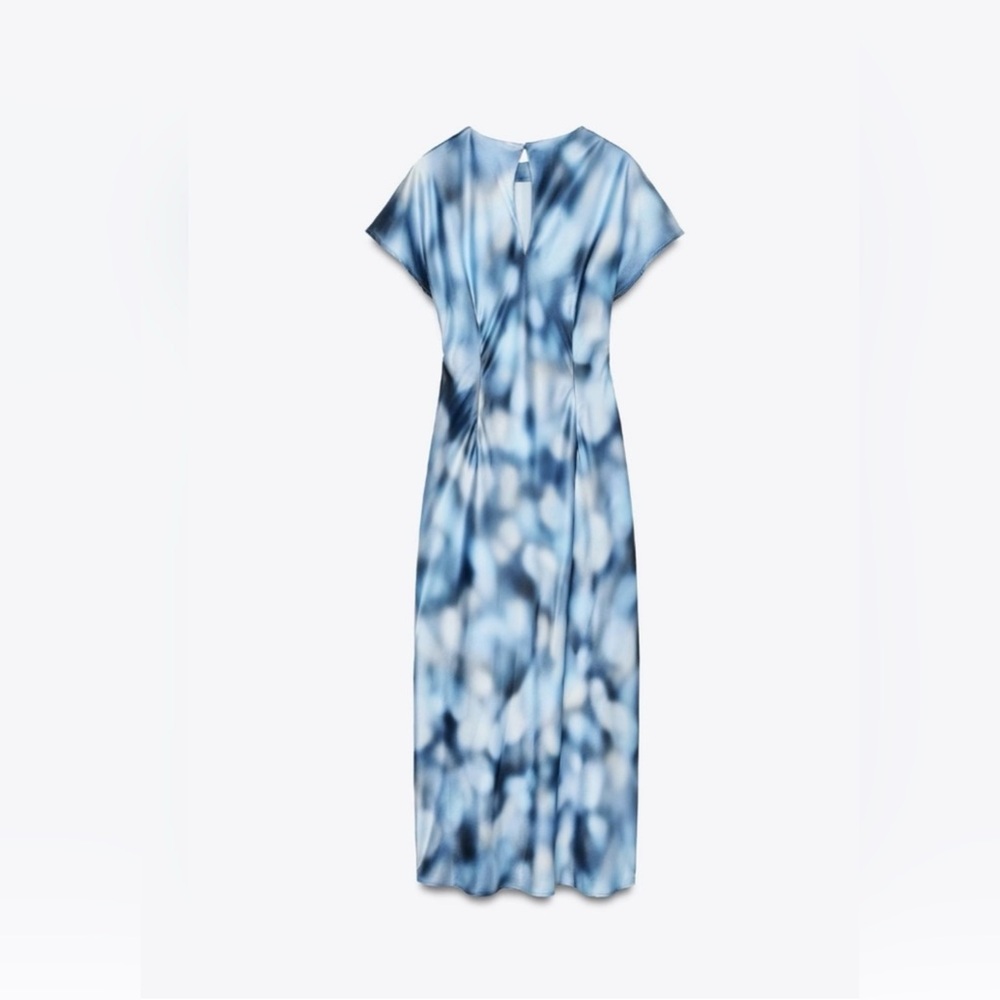 ZARA - Sky Blue Silk Patterned Maxi Dress
